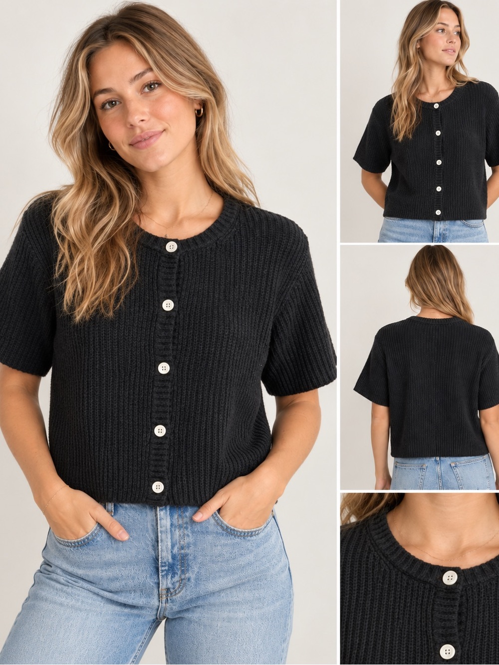 Aerie unREAL Short Sleeve Cardigan – Women’s XL – Black – NWT